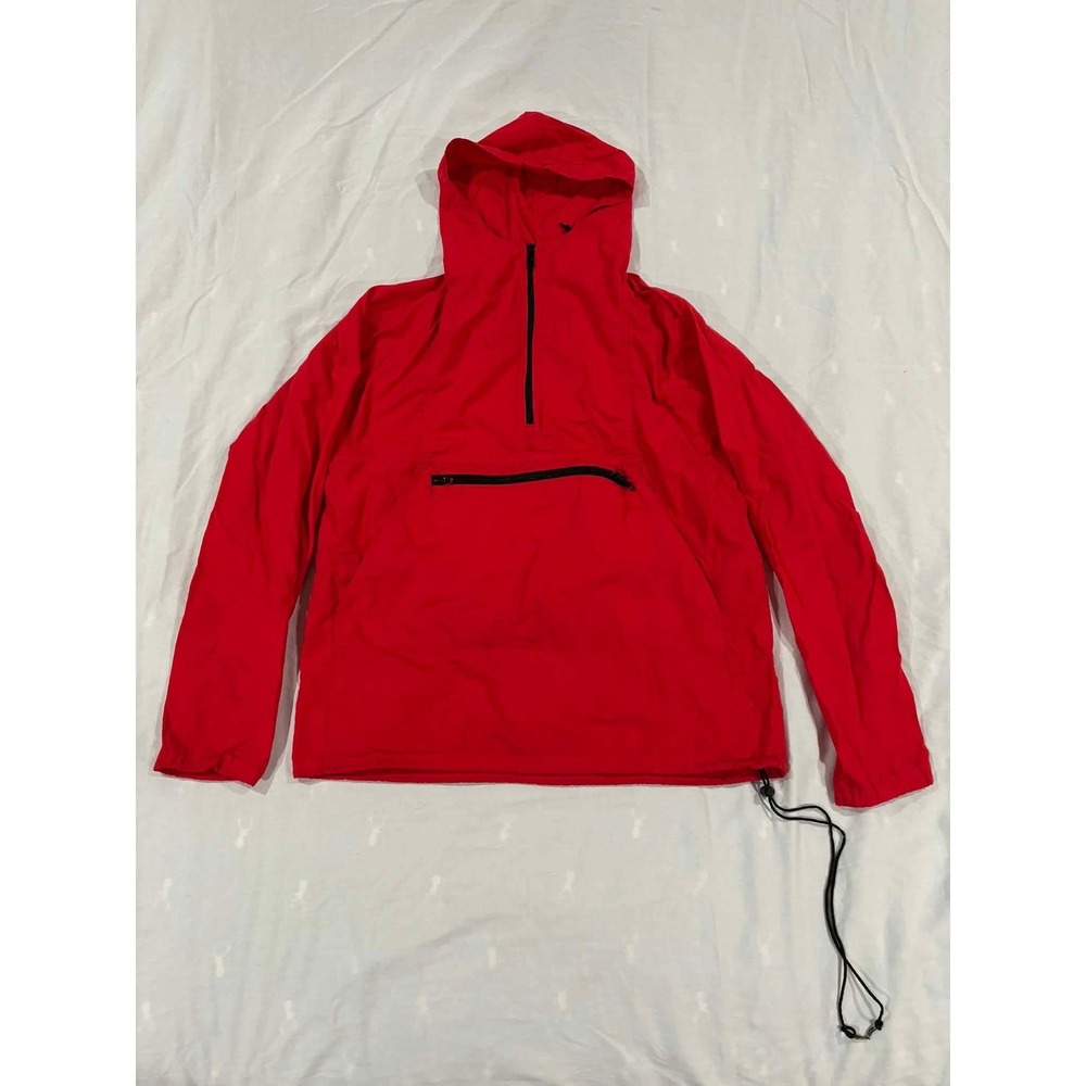 L L Bean Red Nylon Half Zip Hooded Anorak Jacket Mens Size M